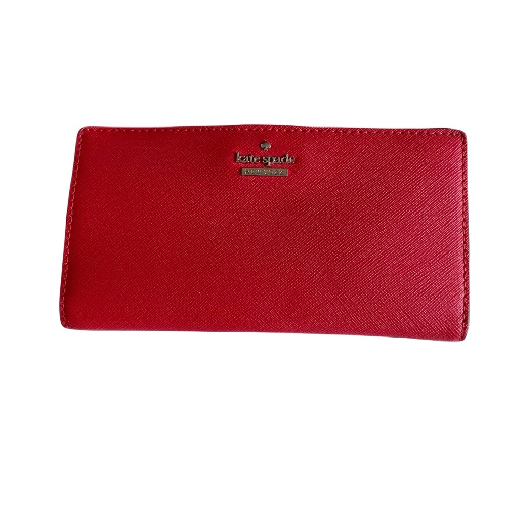 Kate Spade Cameron Street Stacy Large Bifold Wallet Red Crossgrain Leather Pouch